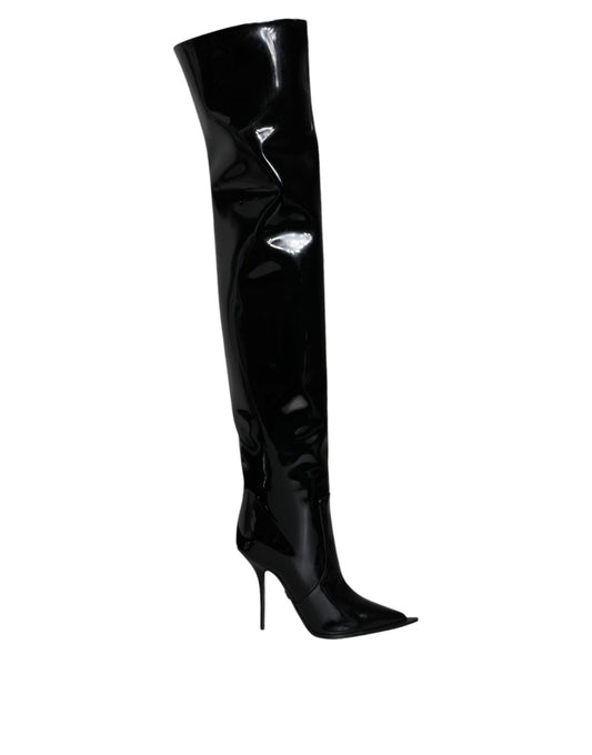 Black Patent Leather Knee High Boots Shoes