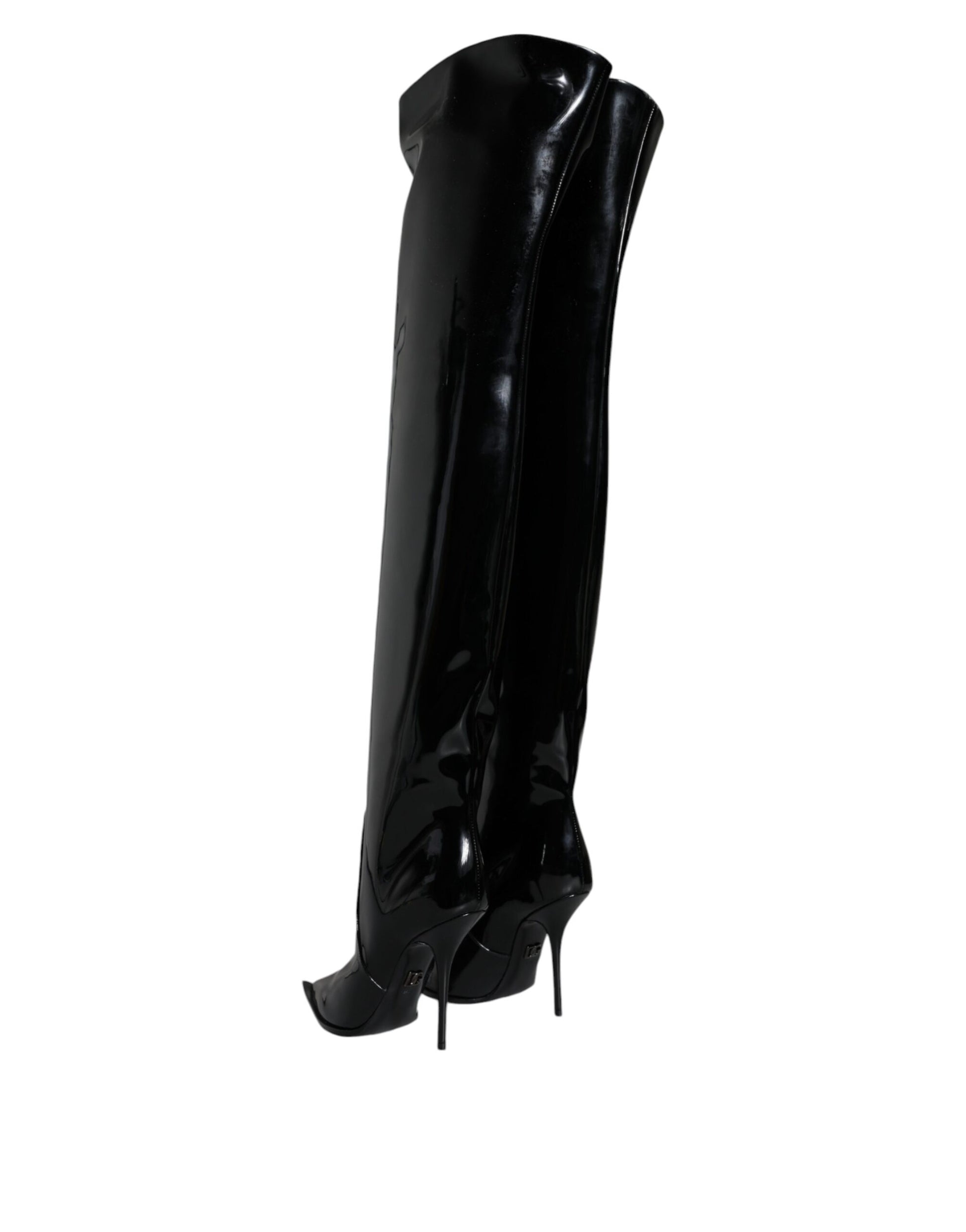 Black Patent Leather Knee High Boots Shoes