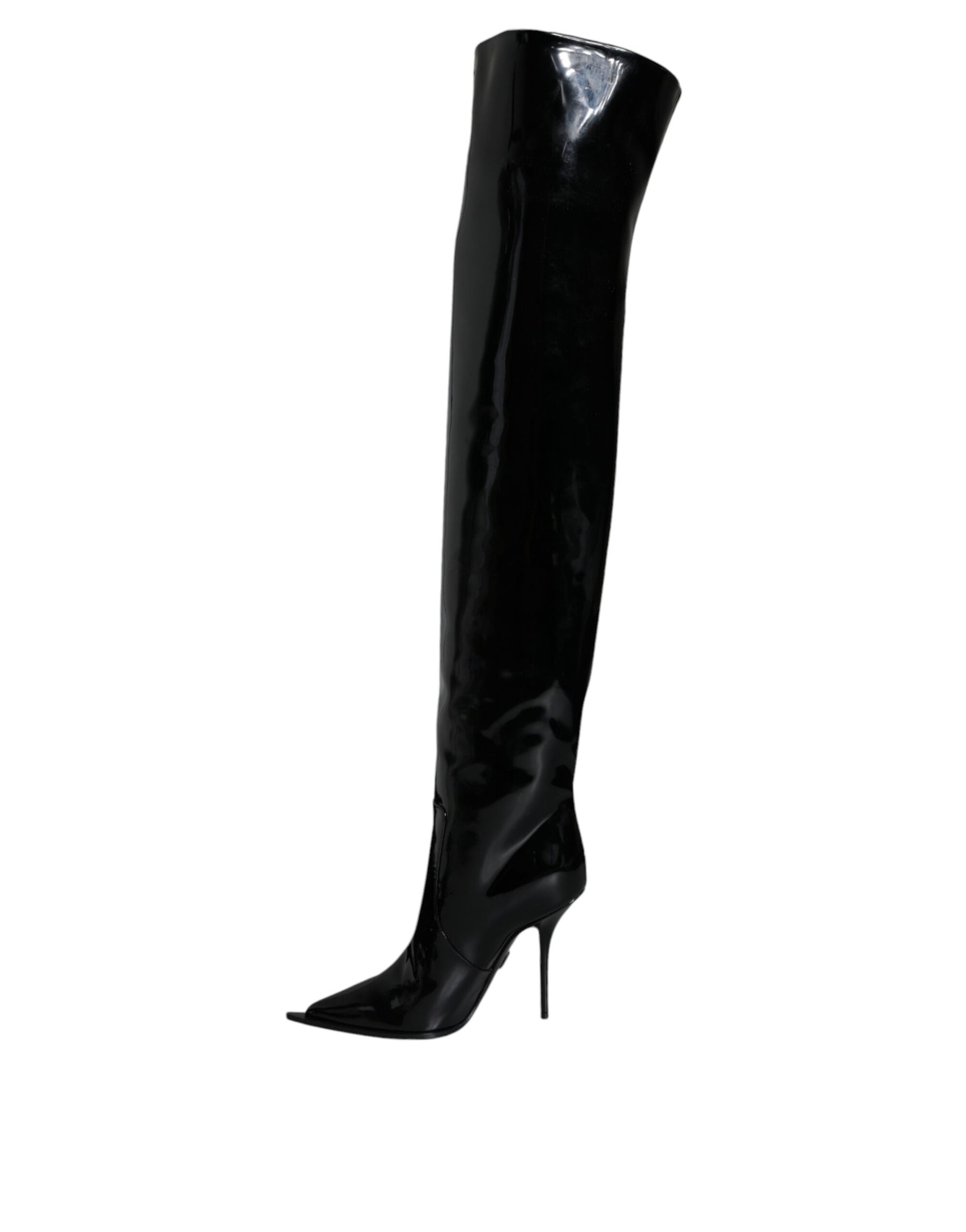 Black Patent Leather Knee High Boots Shoes