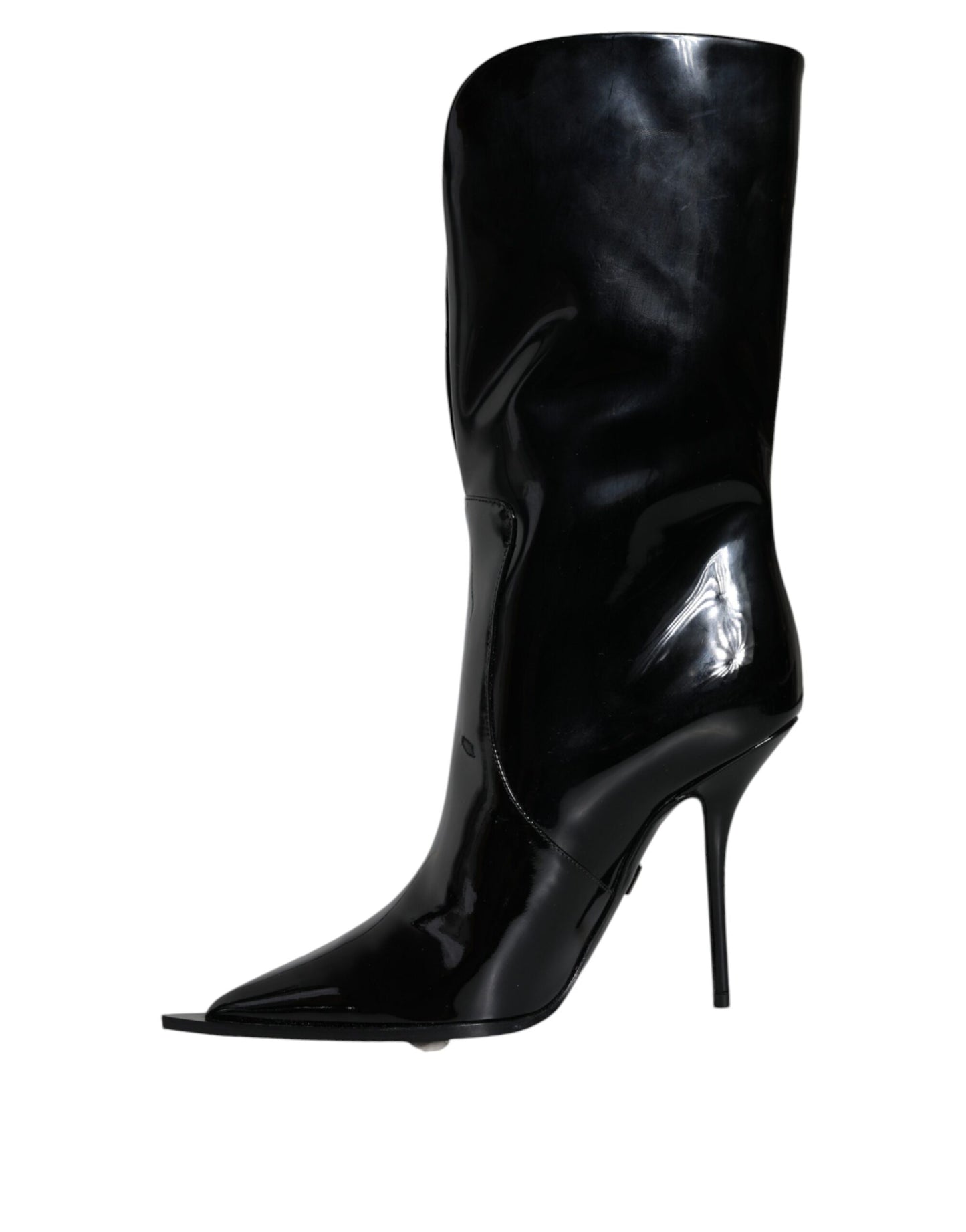 Black Patent Leather Mid Calf Boots Shoes