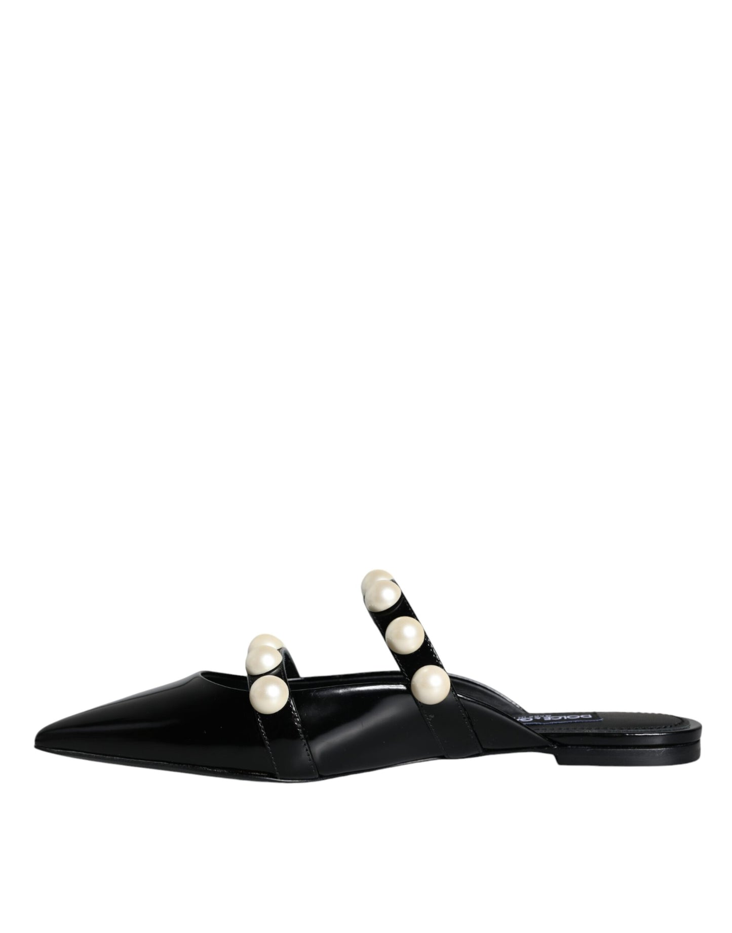 Black Leather Pearls Slides Sandals Shoes