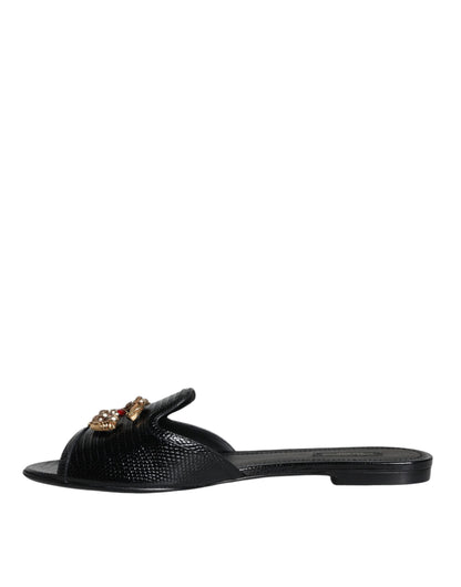 Black DG Amore Leather Slip On Flats Shoes