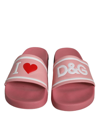 Pink Leather I Love D&G Sandals Slides Shoes