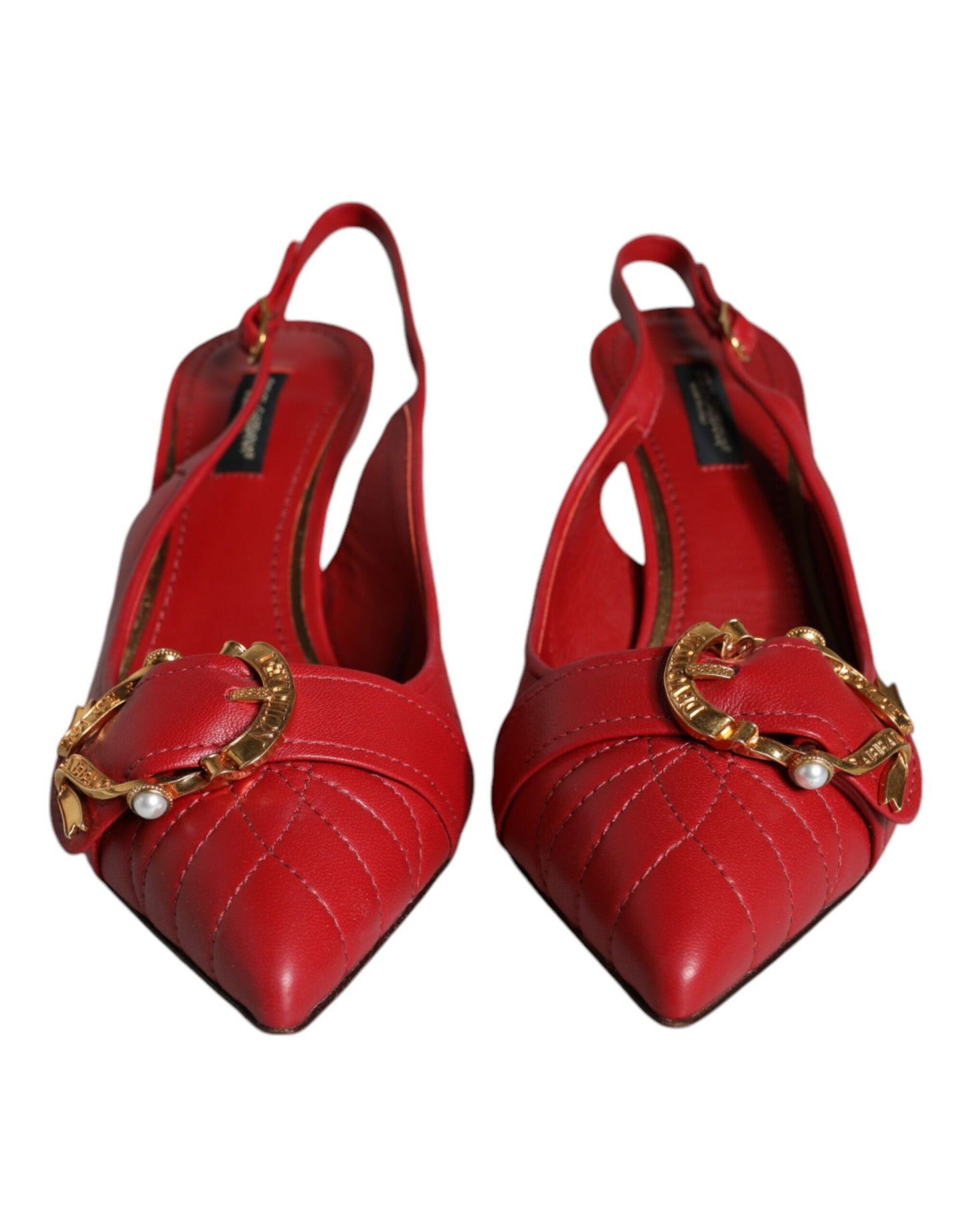 Red Devotion Leather Heels Slingback Shoes