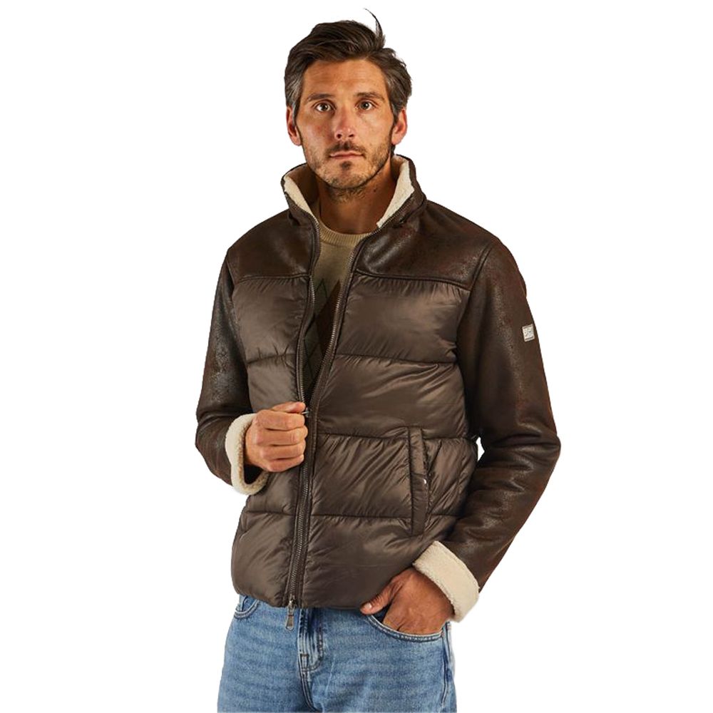 Brown Nylon Men Jacket