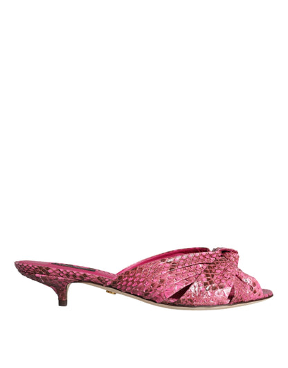 Pink Python Leather Kitten Heels Slides Shoes