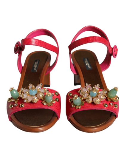 Fuchsia Leather Embellished Keira Sandals Shoes