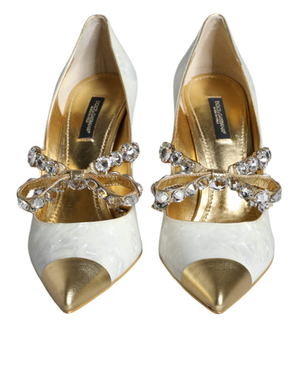 White Mary Jane Crystal Bow Pearl Pumps Shoes