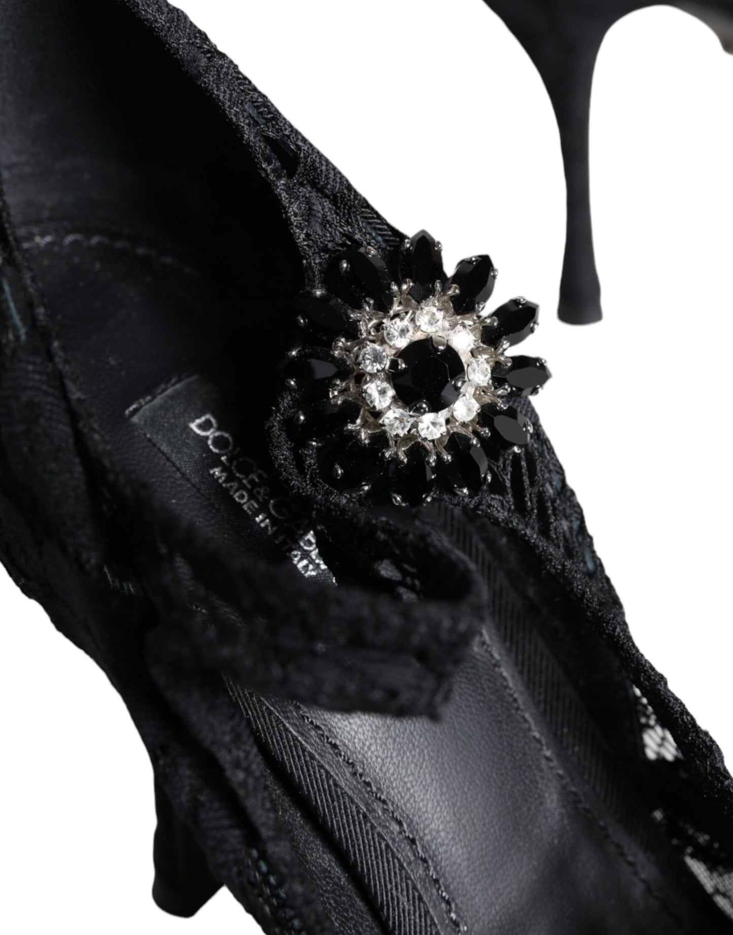 Black Mary Jane Pumps Lace Crystals Heels Shoes