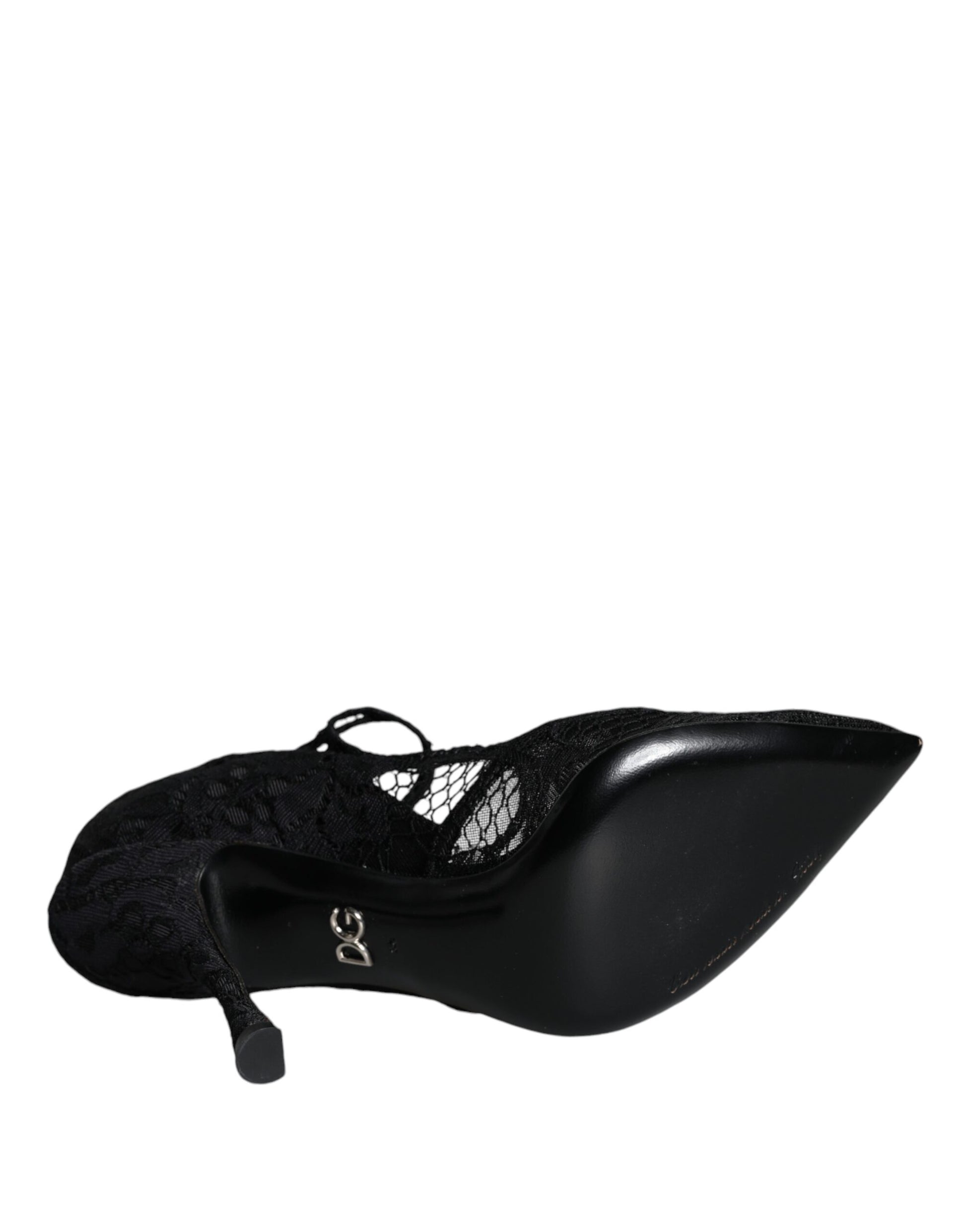 Black Mary Jane Pumps Lace Crystals Heels Shoes