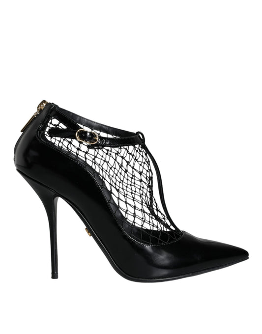 Black Mesh Patent Leather Heels Pumps Shoes