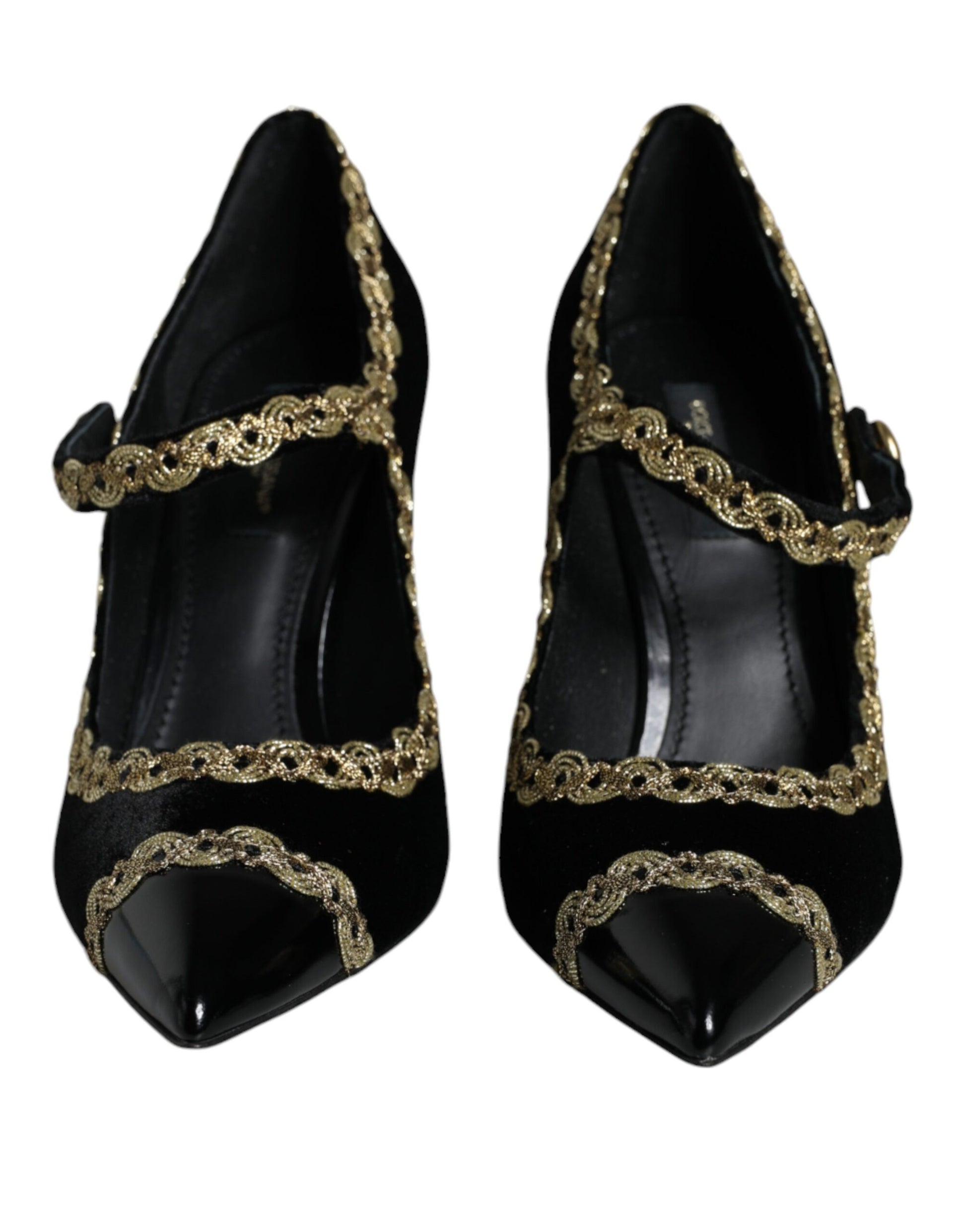 Black Mary Janes Velvet Gold Pumps Shoes