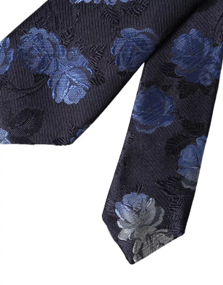 Dark Blue Floral Fantasy Silk Adjustable Men Tie