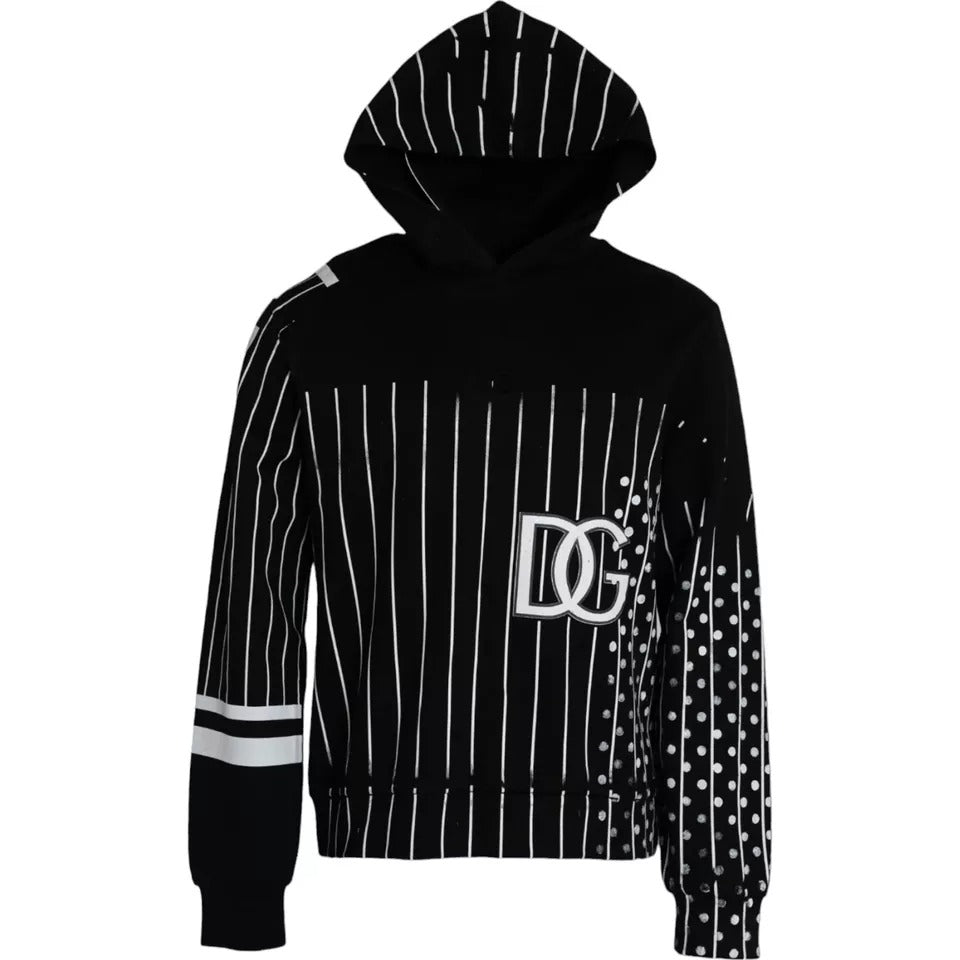 Black White Stripes Logo Hooded Sweater