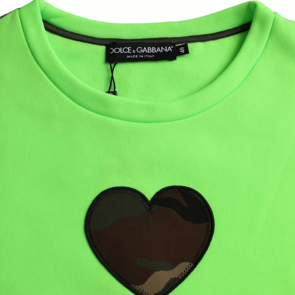 Green Patchwork Heart Crew Neck Pullover Sweater