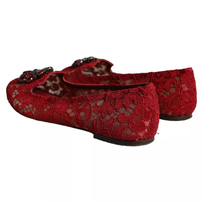 Red Lace Crystal Ballet Flats Loafers Shoes