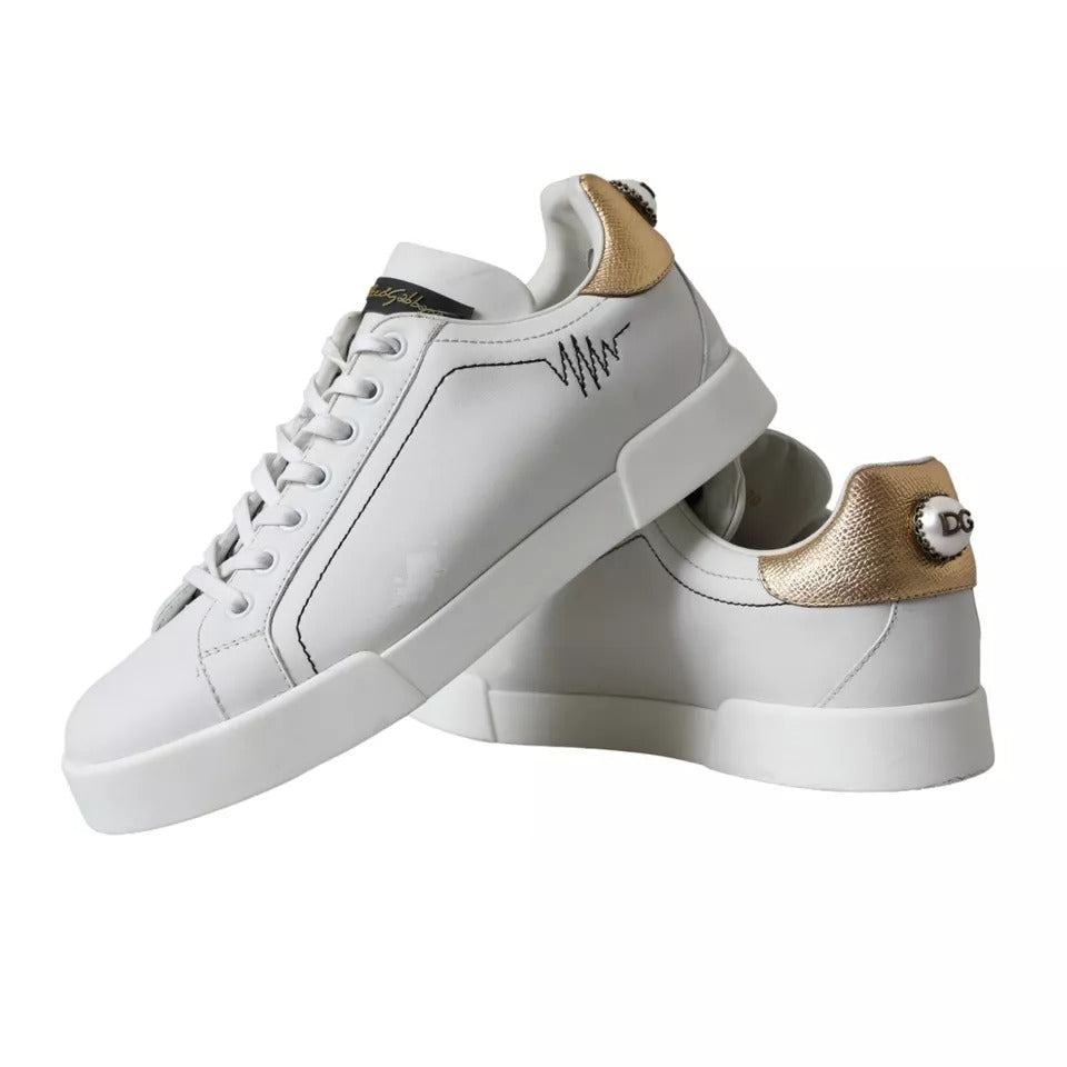 White Leather Portofino Low Top Sneakers Shoes