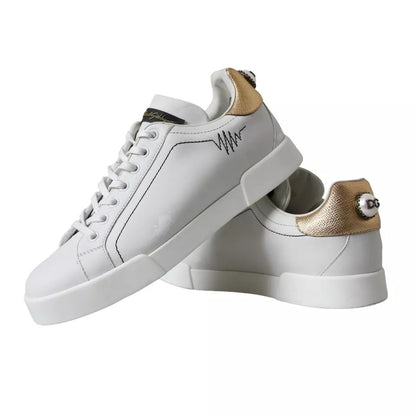 White Leather Portofino Low Top Sneakers Shoes