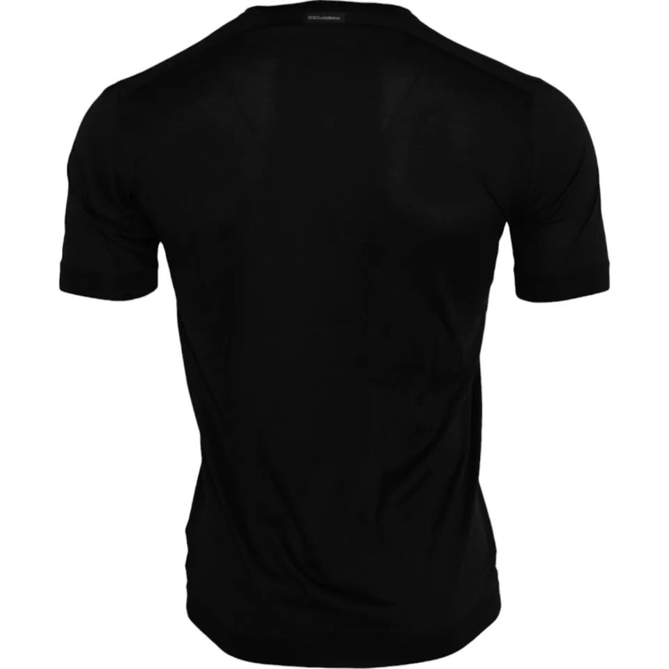 Black Silk Round Neck Short Sleeve T-shirt