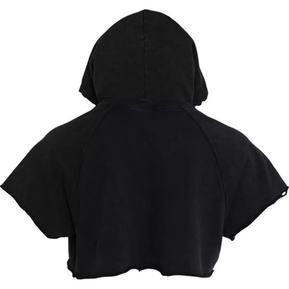 Black Cotton Hooded Short Sleeves Cropped T-shirt