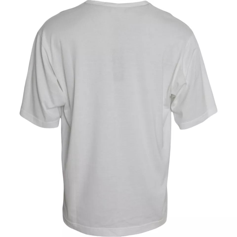 White Logo Round Neck Short Sleeves T-shirt