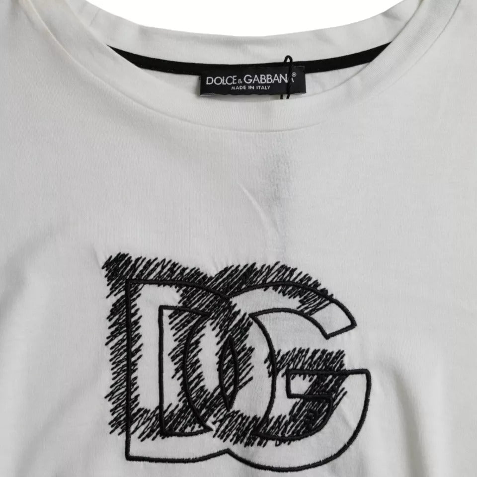 White Logo Round Neck Short Sleeves T-shirt