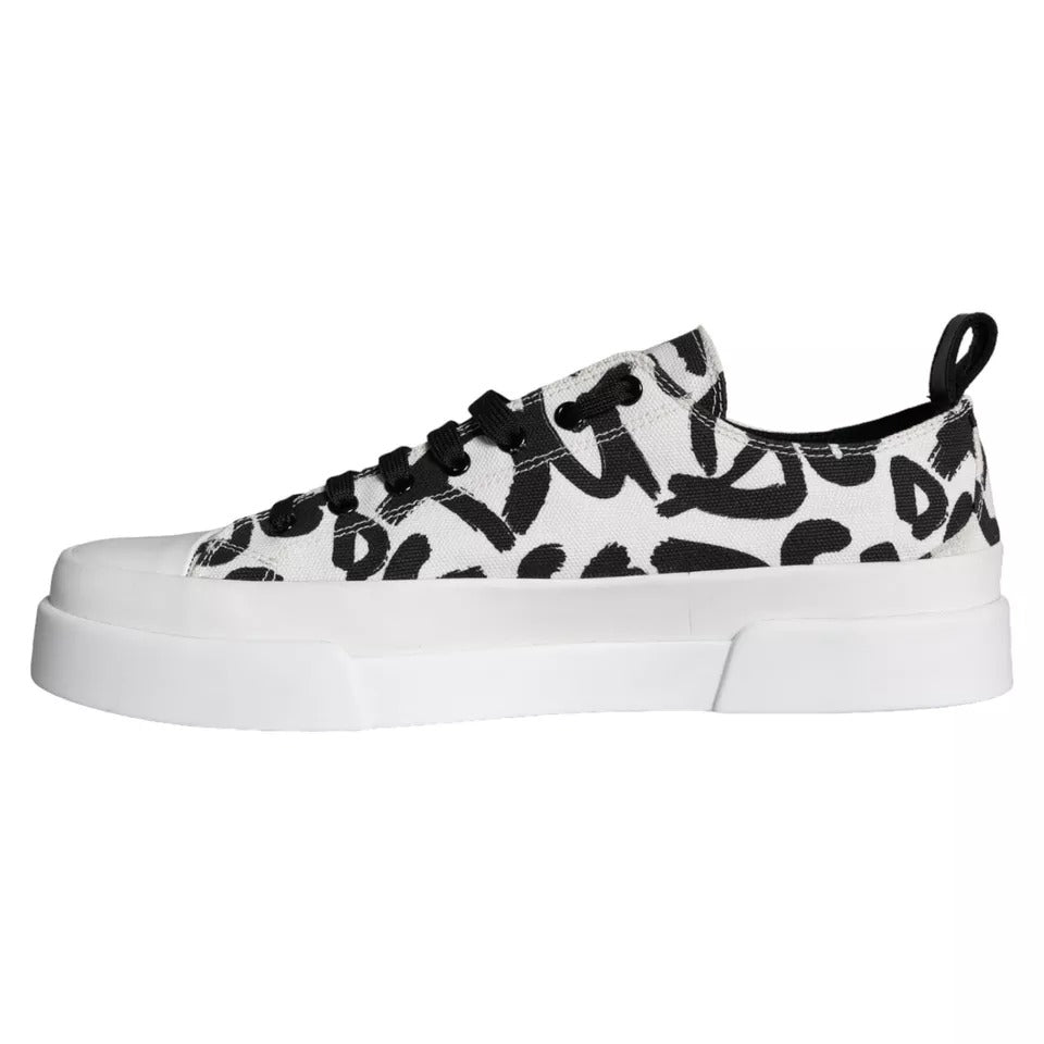 Black White Canvas Low Top Sneakers Men Shoes