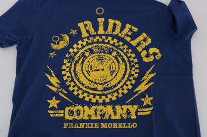 Stylish Blue Riders Motif Cotton Tee