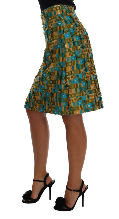 Dolce & Gabbana Elegant Green Jacquard High Waist Skirt