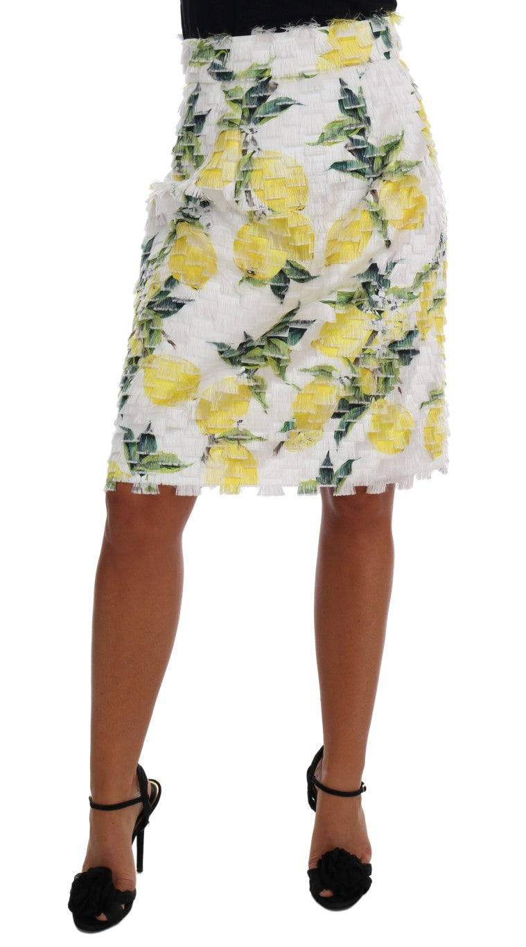 Lemon Print Fringe Pencil Skirt