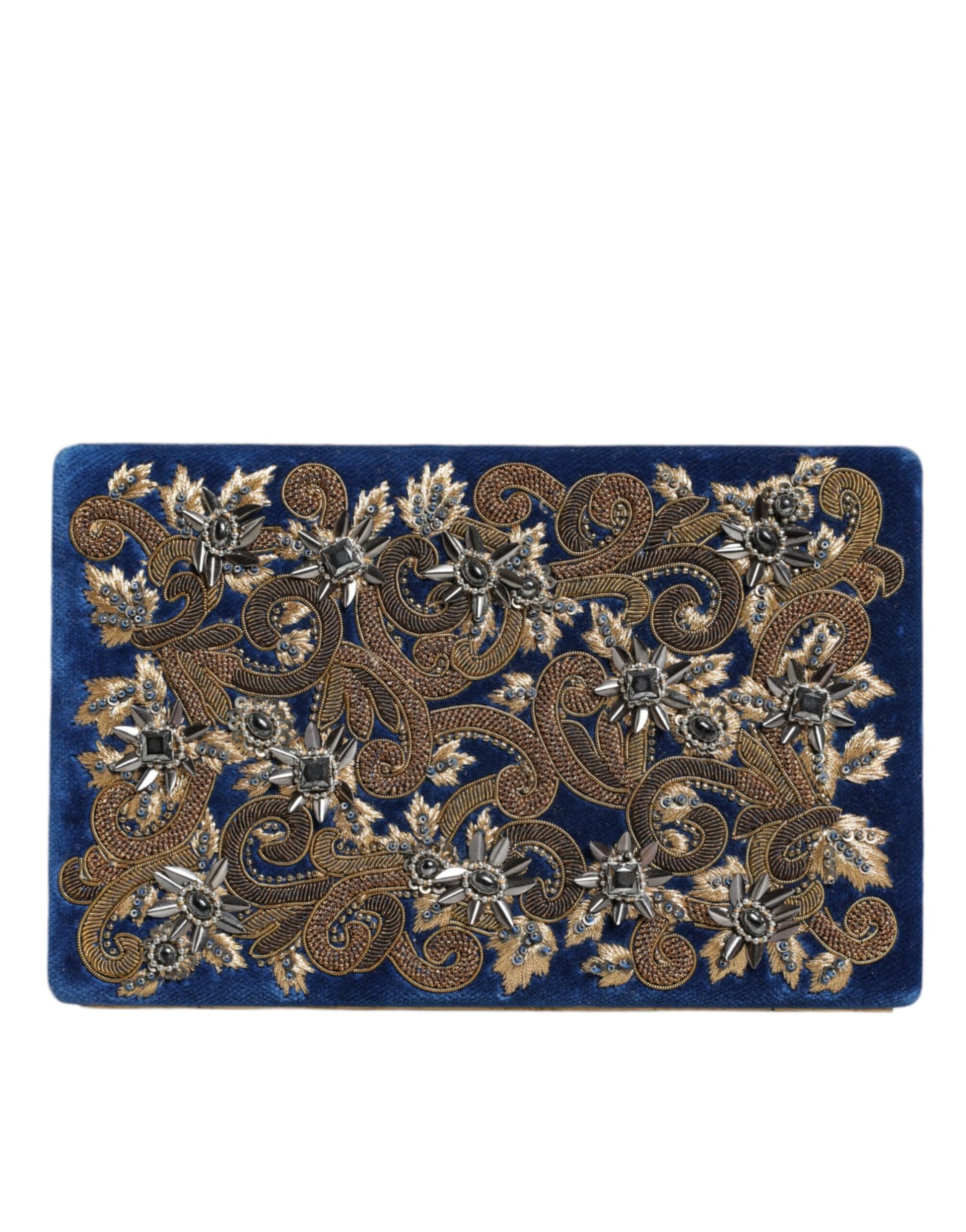 Blue Velvet Gold Frame Clutch Evening Party Purse Bag