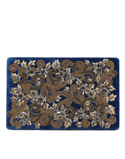 Blue Velvet Gold Frame Clutch Evening Party Purse Bag