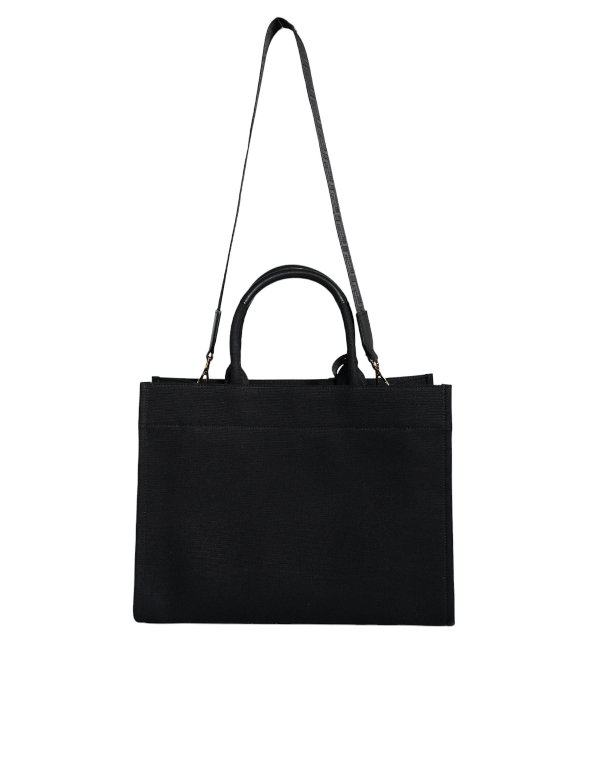 Black Top Handle Canvas Leather Logo Crossbody Tote Bag