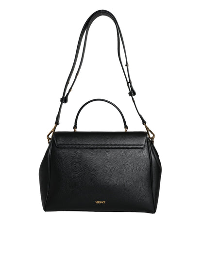 Black Top Handle Grainy Calfskin Leather Crossbody Bag