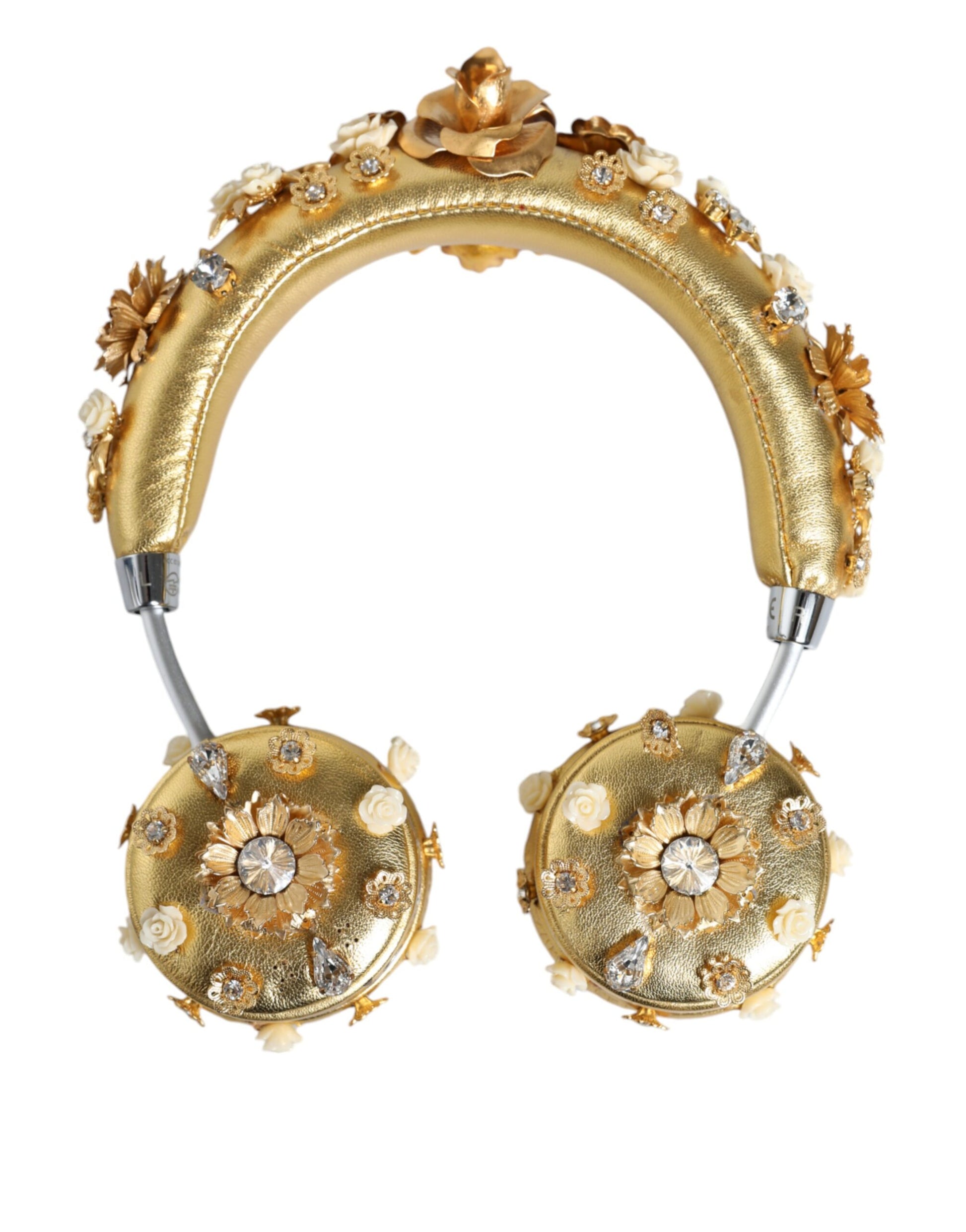 Gold Leather Floral Crystal Angel Headphones