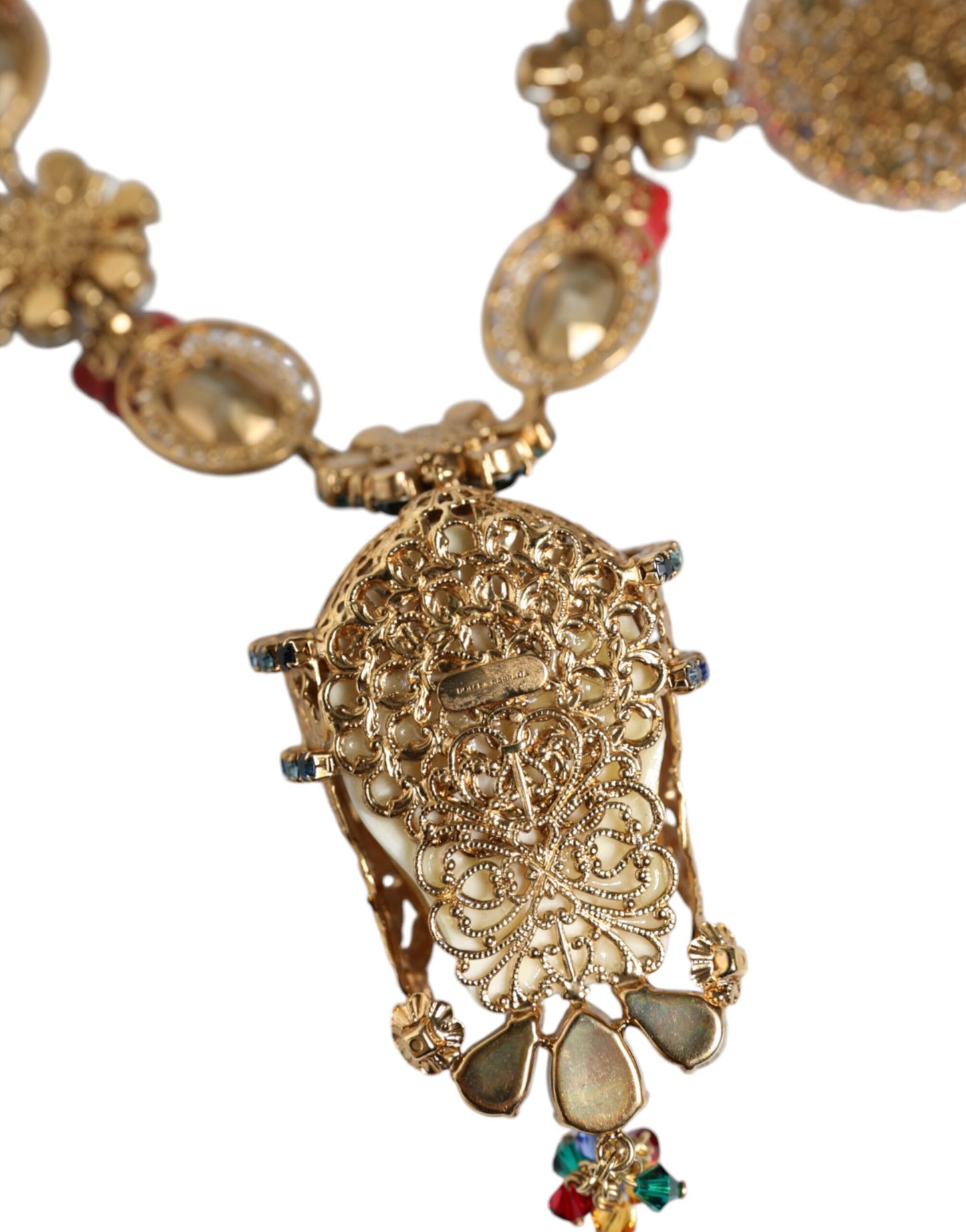 Gold Tone Brass Embellished Ball Chain Statement Necklace