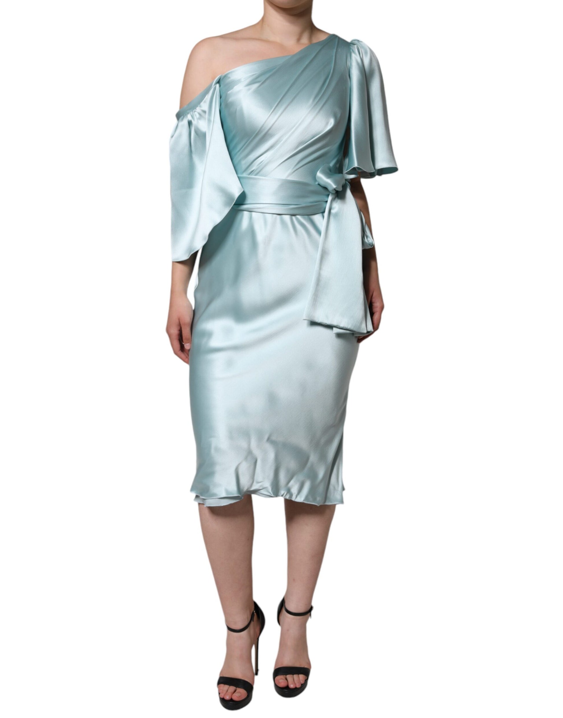 Mint Green Silk Fit Cut One Shoulder Dress