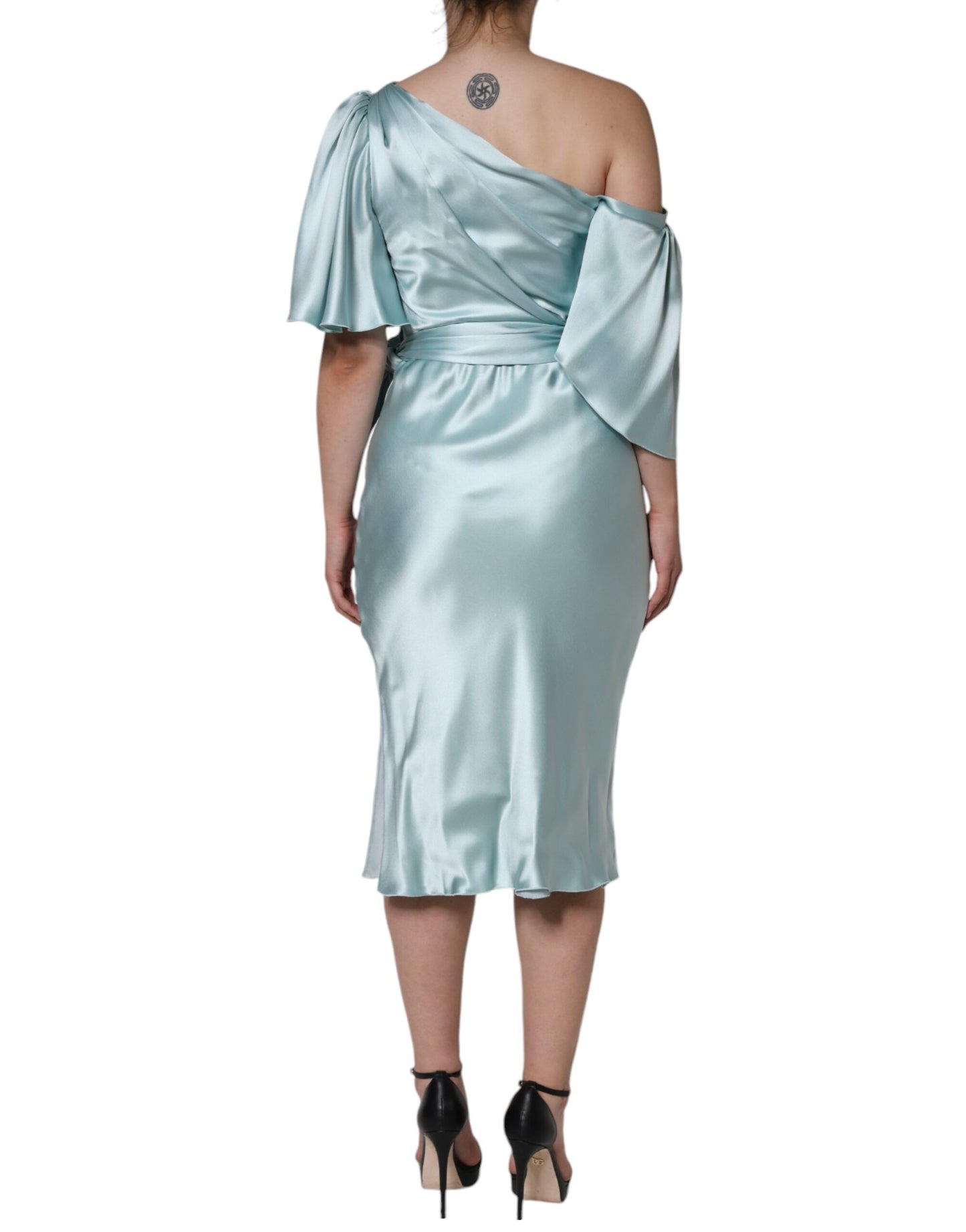 Mint Green Silk Fit Cut One Shoulder Dress