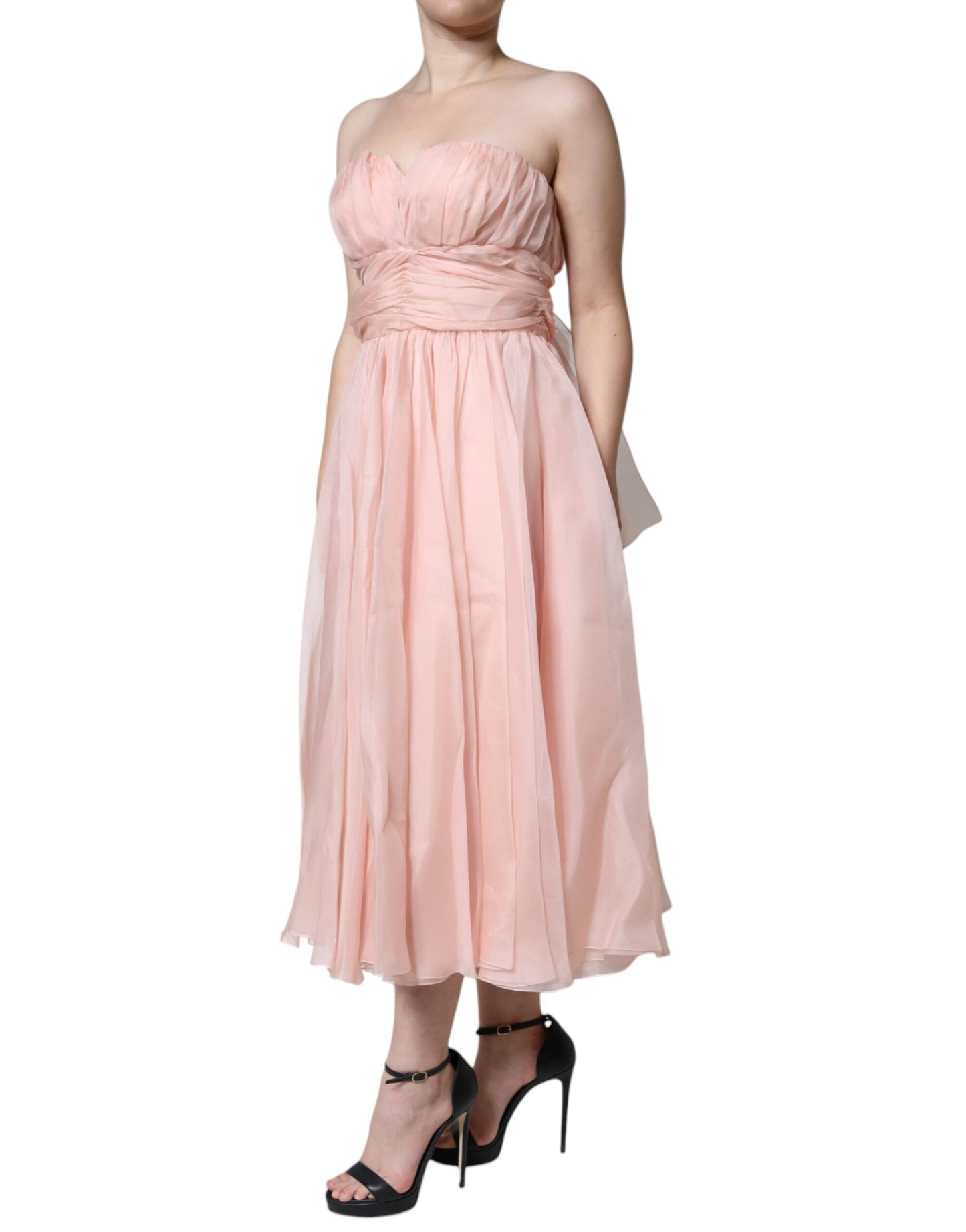 Pink Silk Strapless Maxi A-line Gown Dress