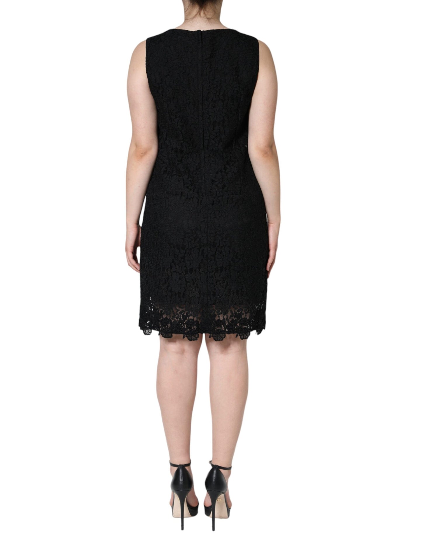 Black Floral Lace Sheath Sleeveless Mini Dress