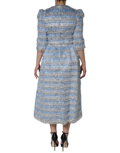 Light Blue Silver Jacquard A-line Midi Dress