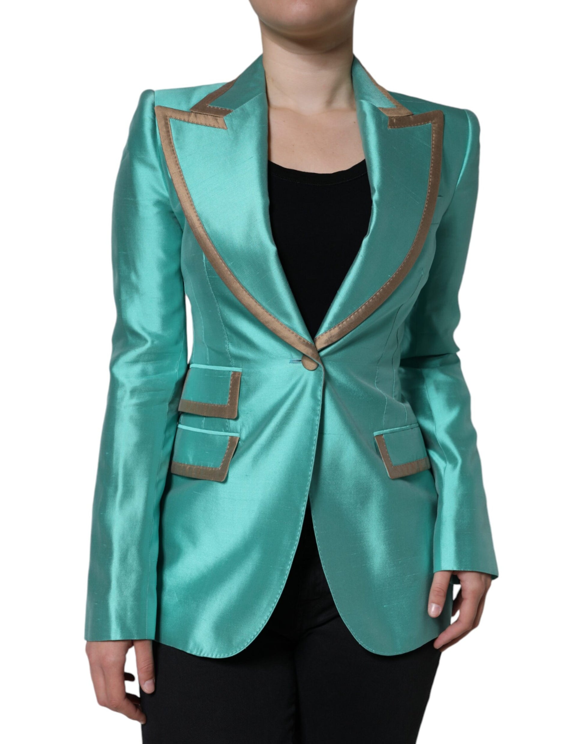 Metallic Green Single Breasted Blazer Jacket