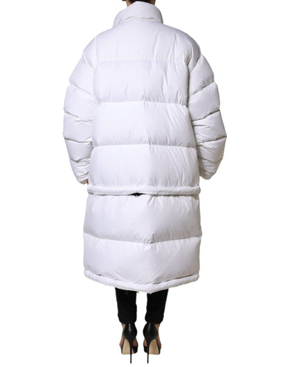 White Puffer Quilted Full Zip Coat Jacket