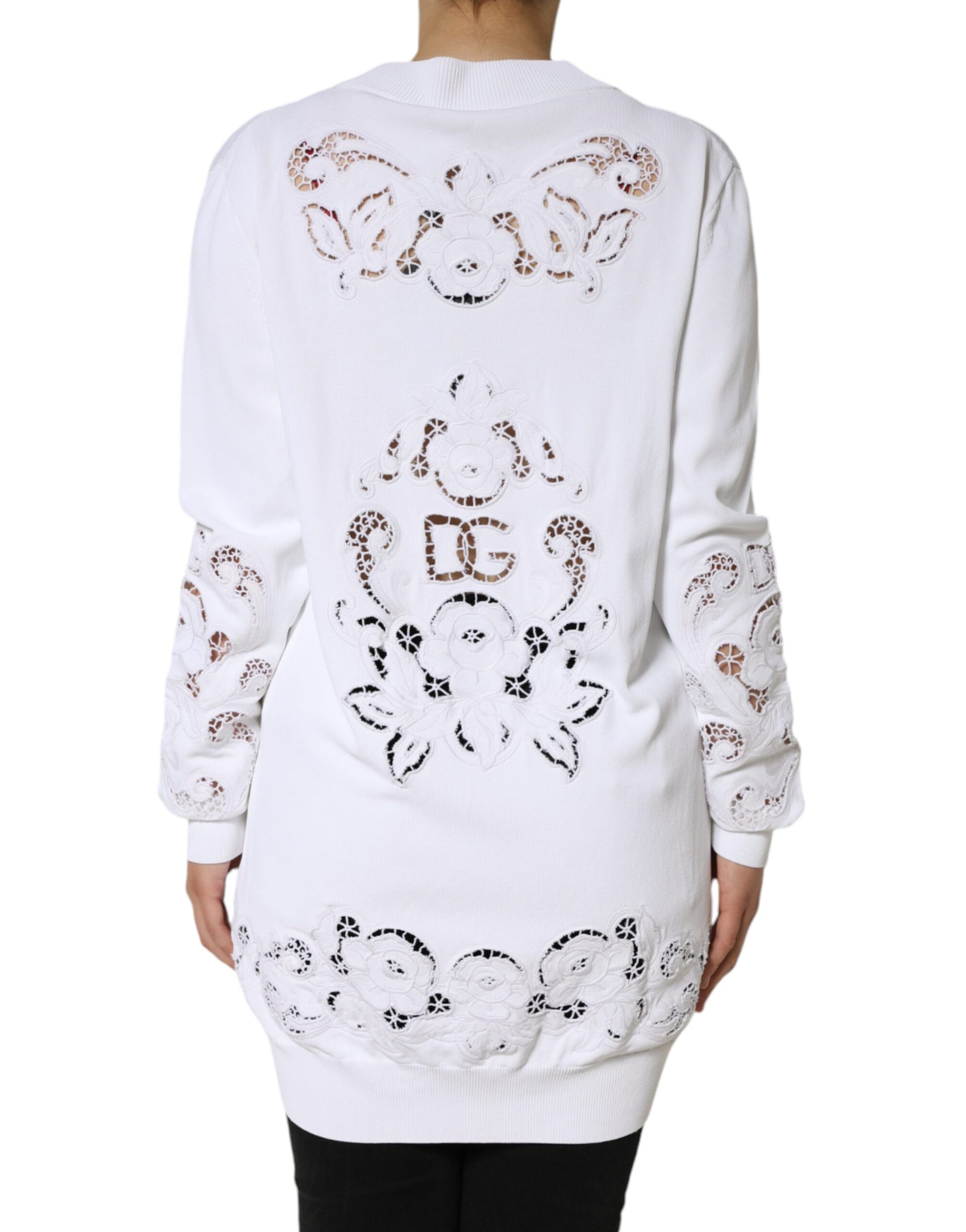 White Viscose Floral Cut Out Cardigan Sweater