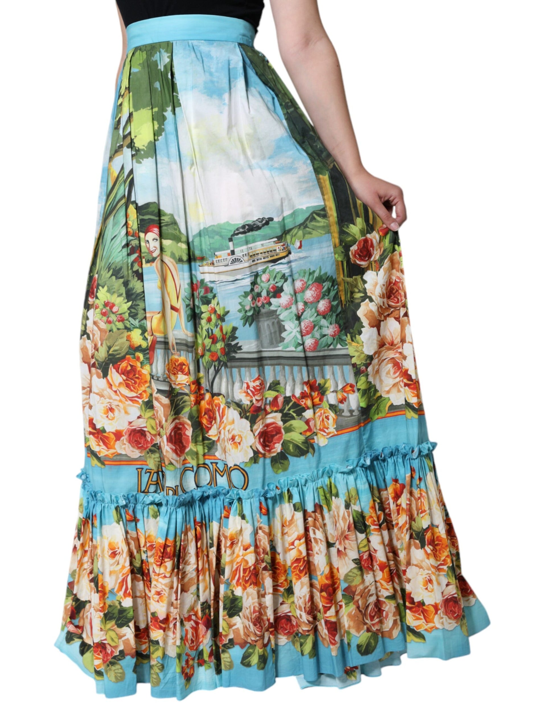 Multicolor Floral Cotton High Waist A-line Skirt