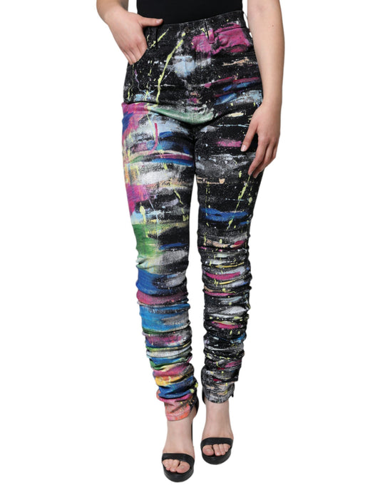 Multicolor Splatter Paint Cotton Skinny Denim Jeans