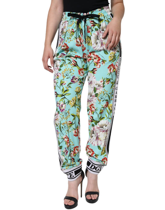 Green Floral Mid Waist Jogger Women Pants