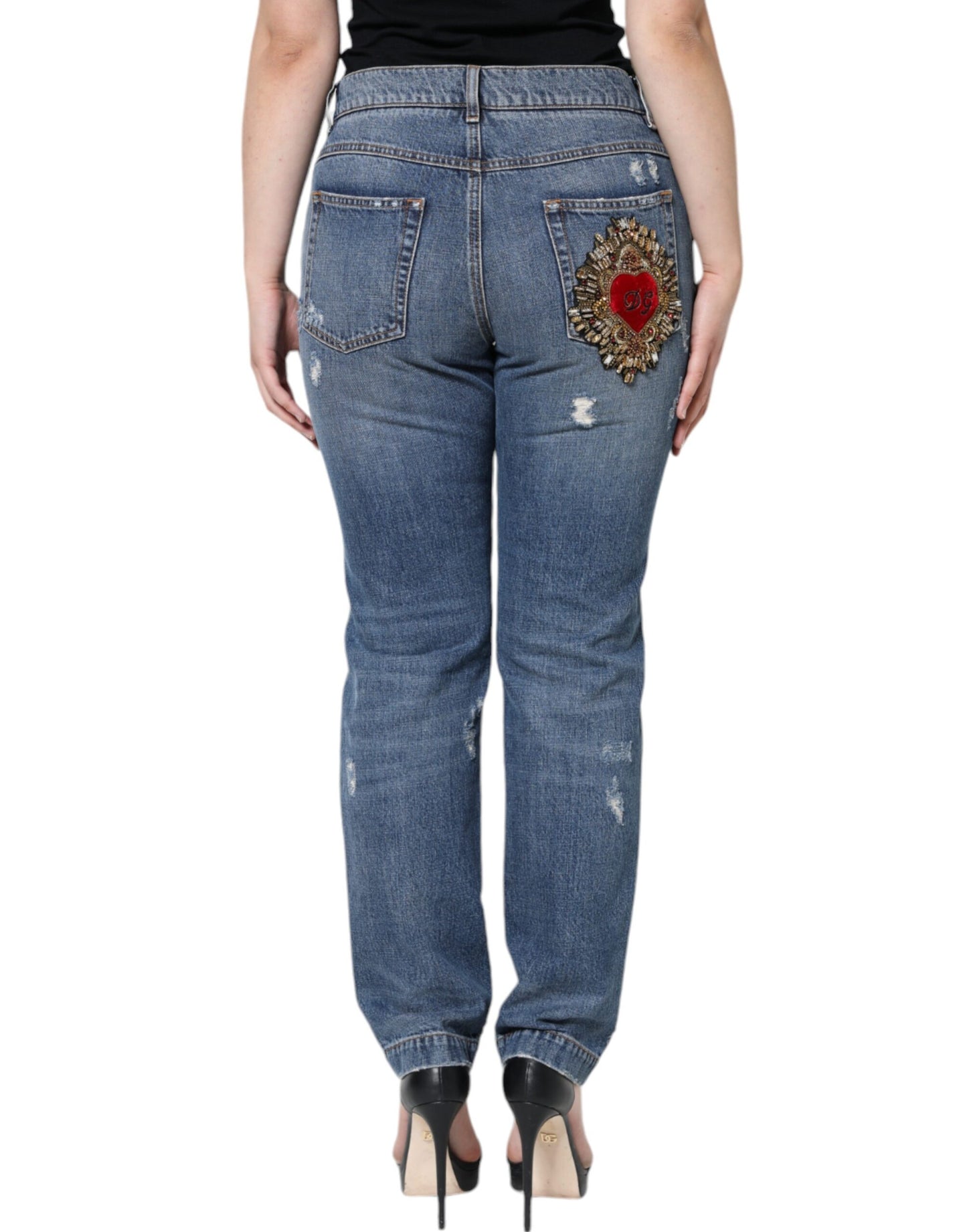 Blue Cotton Tattered Boyfriend Denim Jeans