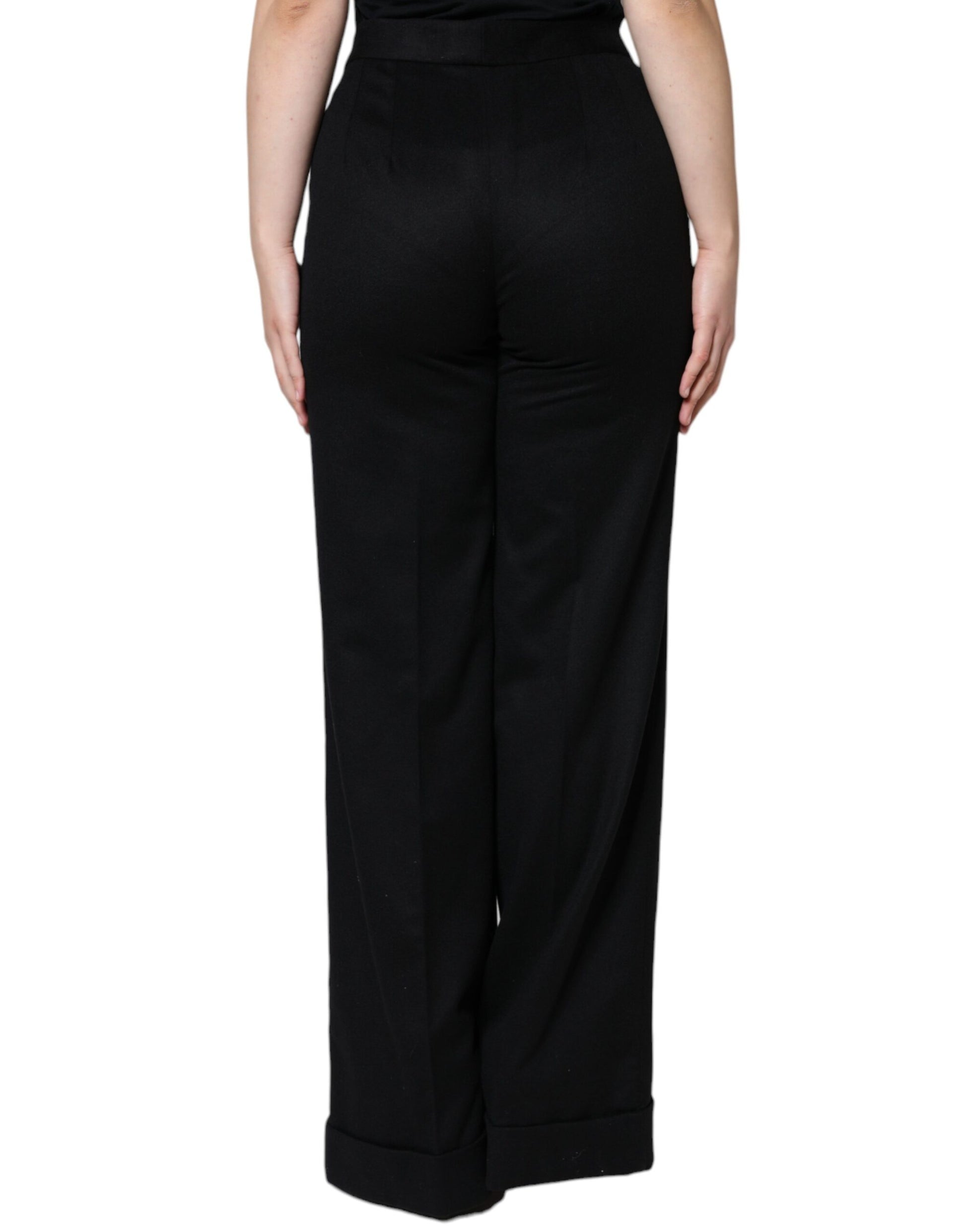 Black Cashmere Mid Waist Women Boot Cut Pants