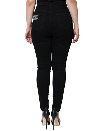 Black Logo Mid Waist Skinny Denim Jeans